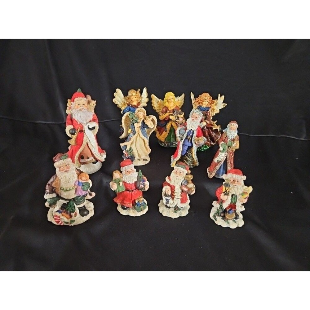 Vintage Resin Christmas Figurines Lot of 11 Santa &  Angels Assorted Styles EUC